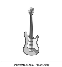Electric guitar icon in black monochrome style isolated on white background. Musical instrument symbol vector illustration
