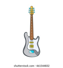 Electric guitar icon in cartoon style isolated on white background. Musical instrument symbol