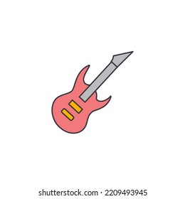 Electric guitar icon in color, isolated on white background 
