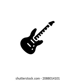 electric guitar icon designed in solid black style and glyph style in musical instrument icon category