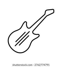 Electric guitar icon. Entertainment and string instrument line symbol. Black and white.