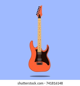 Electric guitar icon isolated on blue background . Rock music instrument. Flat design Vector Illustration EPS