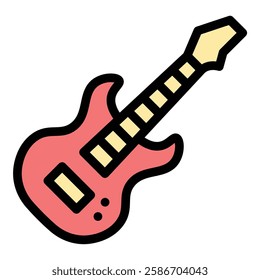 Electric Guitar Icon Modern Music Vibes in Flat Line Color Style.