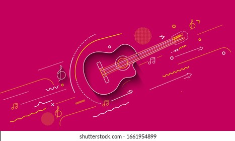 Electric guitar icon. Outline electric guitar vector icon - Colorful Line art vector illustration.