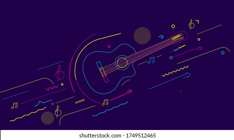 Electric guitar icon. Outline electric guitar vector icon - Colorful Line art vector illustration.
