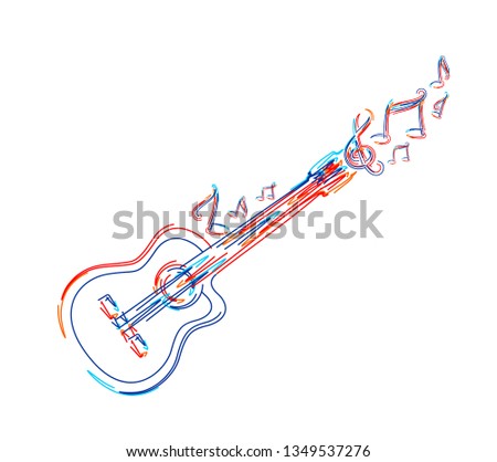 Electric guitar icon. Outline electric guitar vector icon - 3d Color line art ( RGB ) vector illustration.