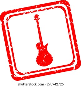 electric guitar icon, red rubber stamp isolated on white vector red rubber stamp