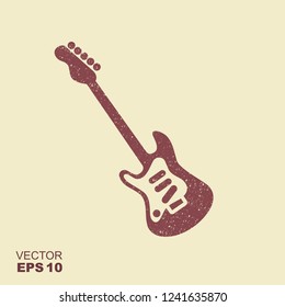 Electric guitar icon with scuffed effect in a separate layer. Flat illustration