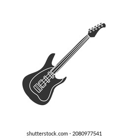 Electric Guitar Icon Silhouette Illustration. Music Instruments Vector Graphic Pictogram Symbol Clip Art. Doodle Sketch Black Sign.