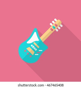 Electric guitar icon , Vector flat long shadow design.