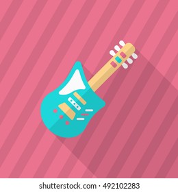 Electric guitar icon , Vector flat long shadow design.