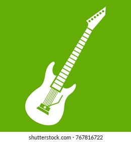 Electric guitar icon white isolated on green background. Vector illustration