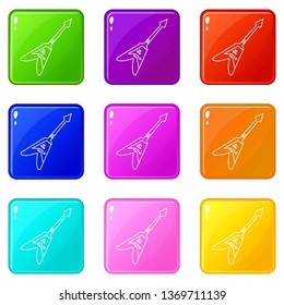 Electric guitar icons set 9 color collection isolated on white for any design