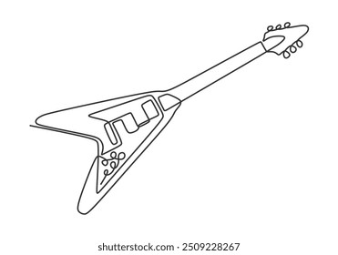 Electric guitar illustrated in a continuous line drawing style. A minimalist vector illustration of a music instrument, hand-drawn and isolated on white.