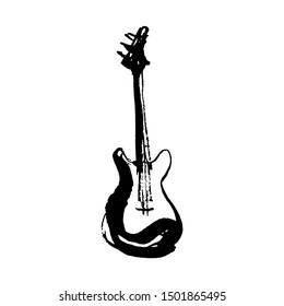 Electric guitar. Ink illustration for logo.