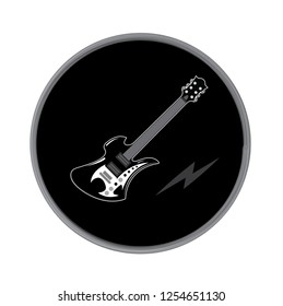 electric guitar inside the black circle on white background, vector illustration