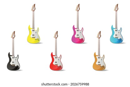 guitarra eléctrica aislada en fondo blanco. ilustración vectorial de instrumentos de cuerda de guitarra eléctrica