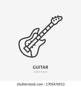 Electric guitar line icon, vector pictogram of string instrument. Musical equipment illustration, sign for music store logo.