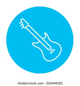 Electric guitar line icon for web, mobile and infographics. Vector white icon on the light blue circle isolated on white background.