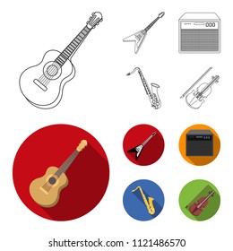 Electric guitar, loudspeaker, saxophone, violin.Music instruments set collection icons in outline,flat style vector symbol stock illustration web.