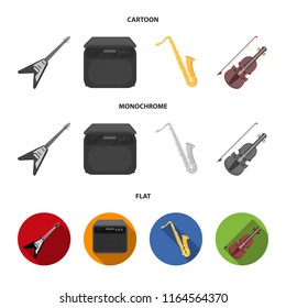 Electric guitar, loudspeaker, saxophone, violin.Music instruments set collection icons in cartoon,flat,monochrome style vector symbol stock illustration web.