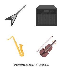 Electric guitar, loudspeaker, saxophone, violin.Music instruments set collection icons in cartoon style vector symbol stock illustration web.