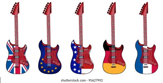 electric guitar made in British, American, European, German,  French styles. vector illustration