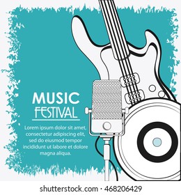 electric guitar microphone vinyl music sound media festival icon. Grunge and Colorfull illustration. Vector graphic