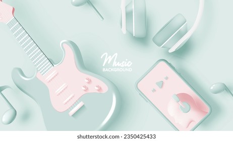 Electric guitar with mobile phone vector for musical apps and websites background vector illustration in pastel color scheme