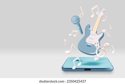 Electric guitar with mobile phone vector for musical apps and websites background vector illustration in pastel color scheme