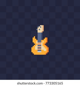 Electric guitar. Music application icon. Pixel art style. Sticker design. Game assets. 8-bit sprite. Isolated abstract vector illustration.