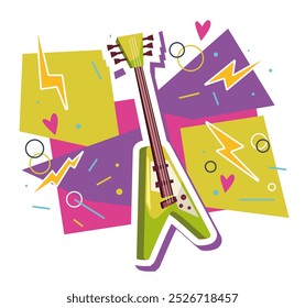 Electric guitar music instrument isolated on white background. Vector flat graphic design illustration