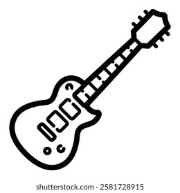 Electric Guitar Music Outline Icon Isolated On White Background