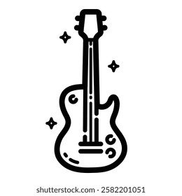 Electric Guitar Music Outline Icon Isolated On White Background