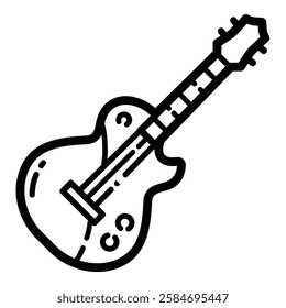 Electric Guitar Music Outline Icon Isolated On White Background