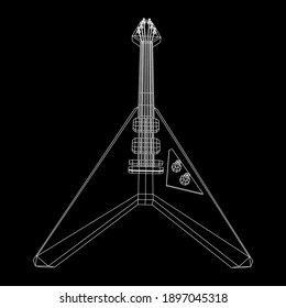 Electric guitar musical instrument. Wireframe low poly mesh vector illustration.