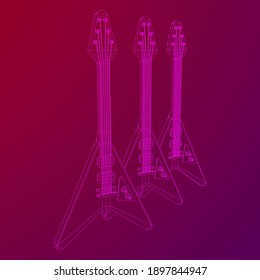 Electric guitar musical instrument. Wireframe low poly mesh vector illustration.