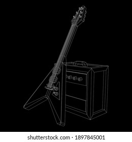 Electric guitar musical instrument. Wireframe low poly mesh vector illustration.