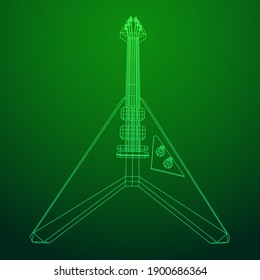 Electric guitar musical instrument. Wireframe low poly mesh vector illustration.