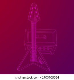 Electric guitar musical instrument. Wireframe low poly mesh vector illustration.