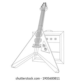 Electric guitar musical instrument. Wireframe low poly mesh vector illustration.