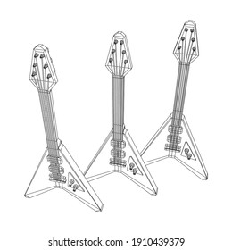 Electric guitar musical instrument. Wireframe low poly mesh vector illustration.