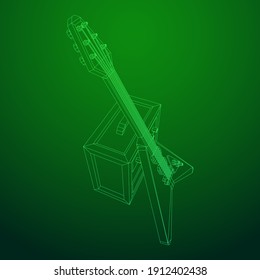 Electric guitar musical instrument. Wireframe low poly mesh vector illustration.
