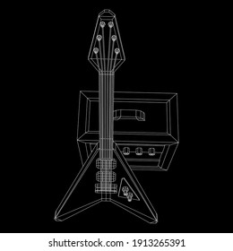 Electric guitar musical instrument. Wireframe low poly mesh vector illustration.