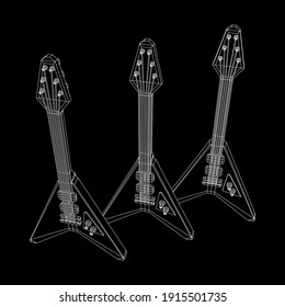 Electric guitar musical instrument. Wireframe low poly mesh vector illustration.