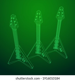 Electric guitar musical instrument. Wireframe low poly mesh vector illustration.