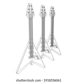 Electric guitar musical instrument. Wireframe low poly mesh vector illustration.