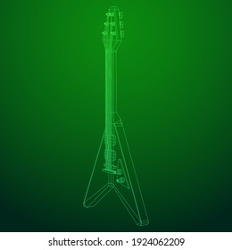 Electric guitar musical instrument. Wireframe low poly mesh vector illustration.