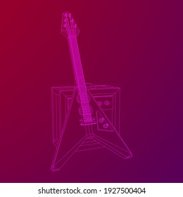 Electric guitar musical instrument. Wireframe low poly mesh vector illustration.