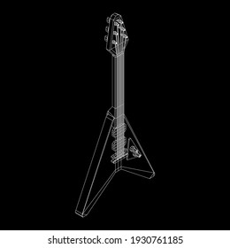 Electric guitar musical instrument. Wireframe low poly mesh vector illustration.